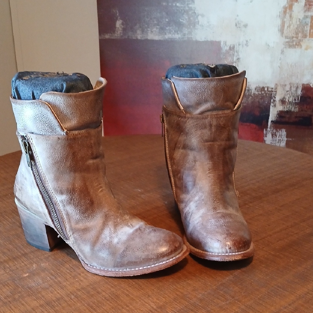 freebird Brown Leather Heeled Ankle Boots